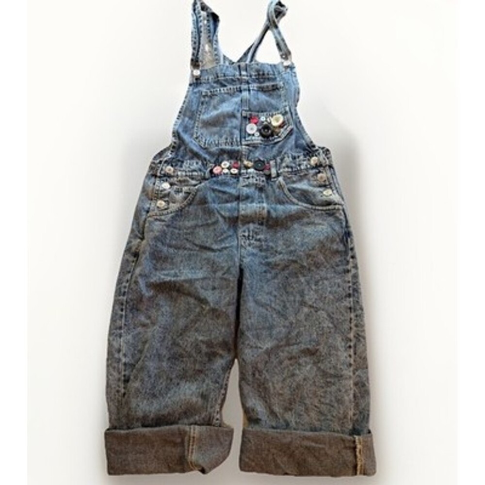 Y2K”We The People”Overalls SW32”L32” Cropped Boho Indie Whimsigoth Funky Buttons